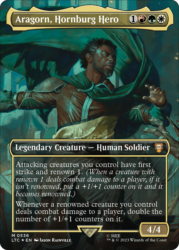 Aragorn, Hornburg Hero (Borderless) (Surge Foil) [The Lord of the Rings: Tales of Middle-Earth Commander] | Game Master's Emporium (The New GME)