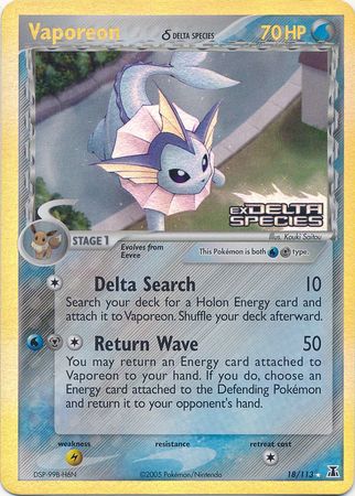 Vaporeon (18/113) (Delta Species) (Stamped) [EX: Delta Species] | Game Master's Emporium (The New GME)