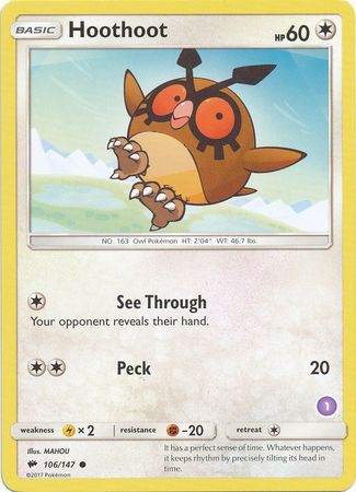 Hoothoot (106/147) (Deck Exclusive #1) [Sun & Moon: Trainer Kit - Alolan Sandslash] | Game Master's Emporium (The New GME)