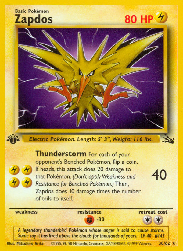 Zapdos (30/62) [Fossil 1st Edition] | Game Master's Emporium (The New GME)