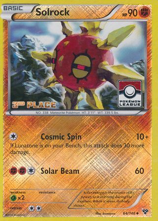 Solrock (64/146) (3rd Place League Challenge Promo) [XY: Base Set] | Game Master's Emporium (The New GME)