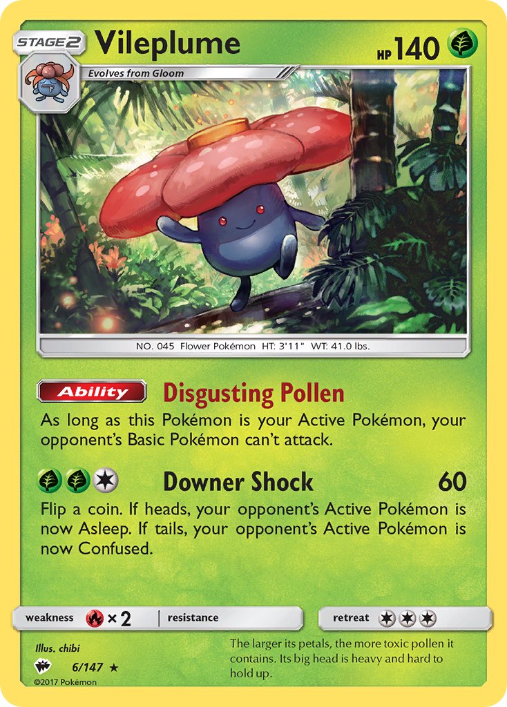 Vileplume (6/147) (Prerelease Kit Exclusive) (Theme Deck Exclusive) [Sun & Moon: Burning Shadows] | Game Master's Emporium (The New GME)