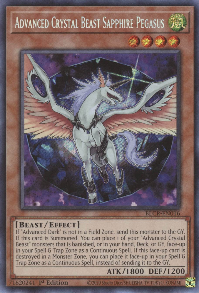 Advanced Crystal Beast Sapphire Pegasus [BLCR-EN016] Secret Rare | Game Master's Emporium (The New GME)