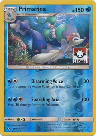 Primarina (41/149) (League Promo) [Sun & Moon: Base Set] | Game Master's Emporium (The New GME)