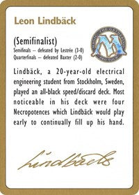 1996 Leon Lindback Biography Card [World Championship Decks] | Game Master's Emporium (The New GME)