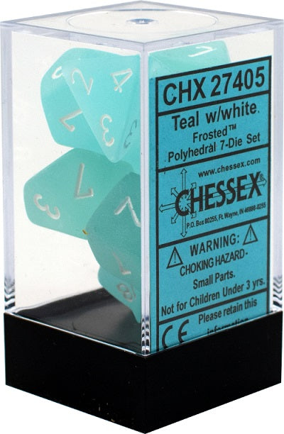 Chessex 7 Dice Frosted Teal / White Dice | Game Master's Emporium (The New GME)