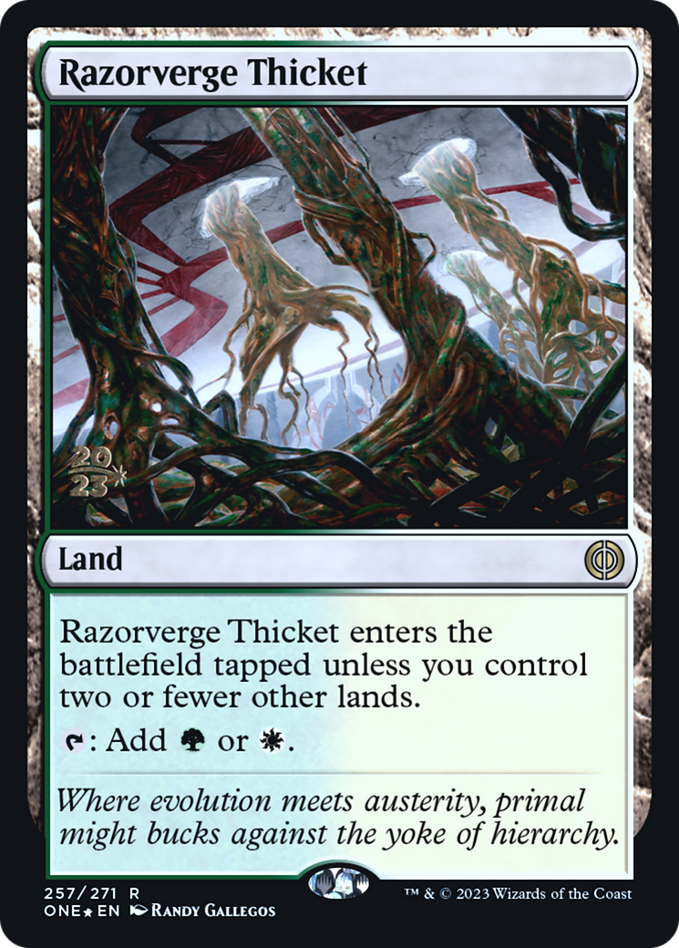 Razorverge Thicket [Phyrexia: All Will Be One Prerelease Promos] | Game Master's Emporium (The New GME)