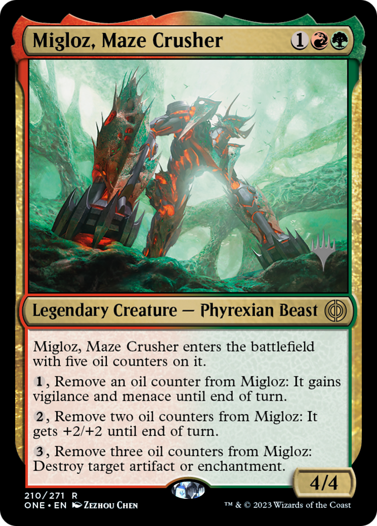 Migloz, Maze Crusher (Promo Pack) [Phyrexia: All Will Be One Promos] | Game Master's Emporium (The New GME)