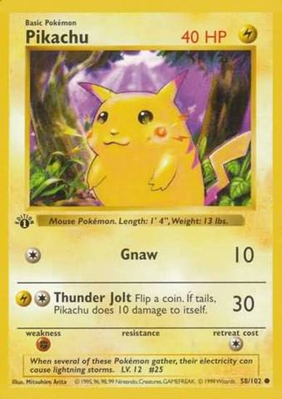 Pikachu (58/102) (Red Cheeks Misprint) [Base Set 1st Edition] | Game Master's Emporium (The New GME)
