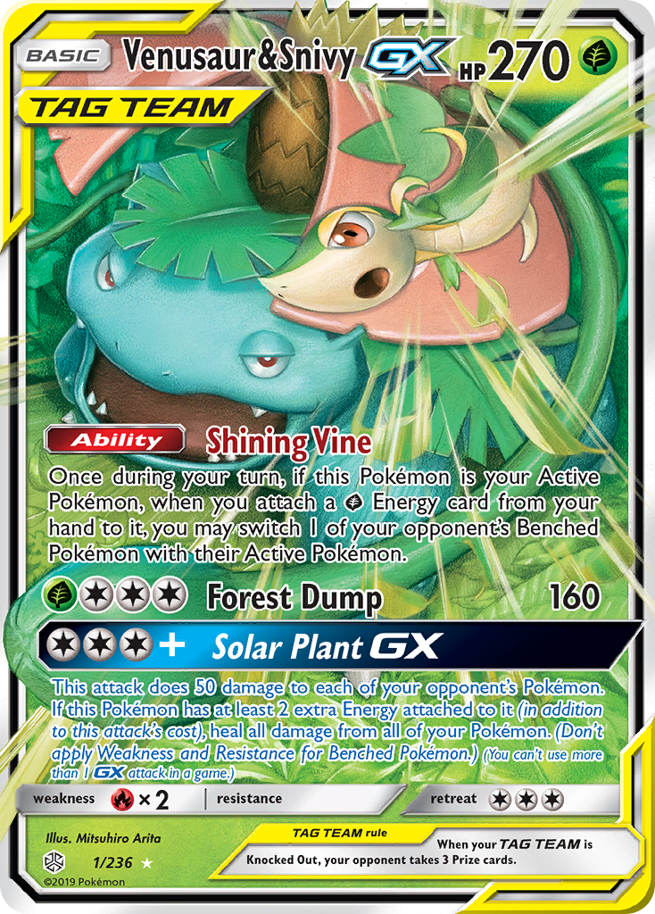 Venusaur & Snivy GX (1/236) [Sun & Moon: Cosmic Eclipse] | Game Master's Emporium (The New GME)