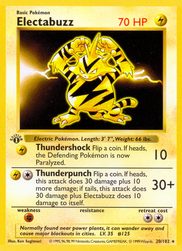 Electabuzz (20/102) (Shadowless) [Base Set 1st Edition] | Game Master's Emporium (The New GME)