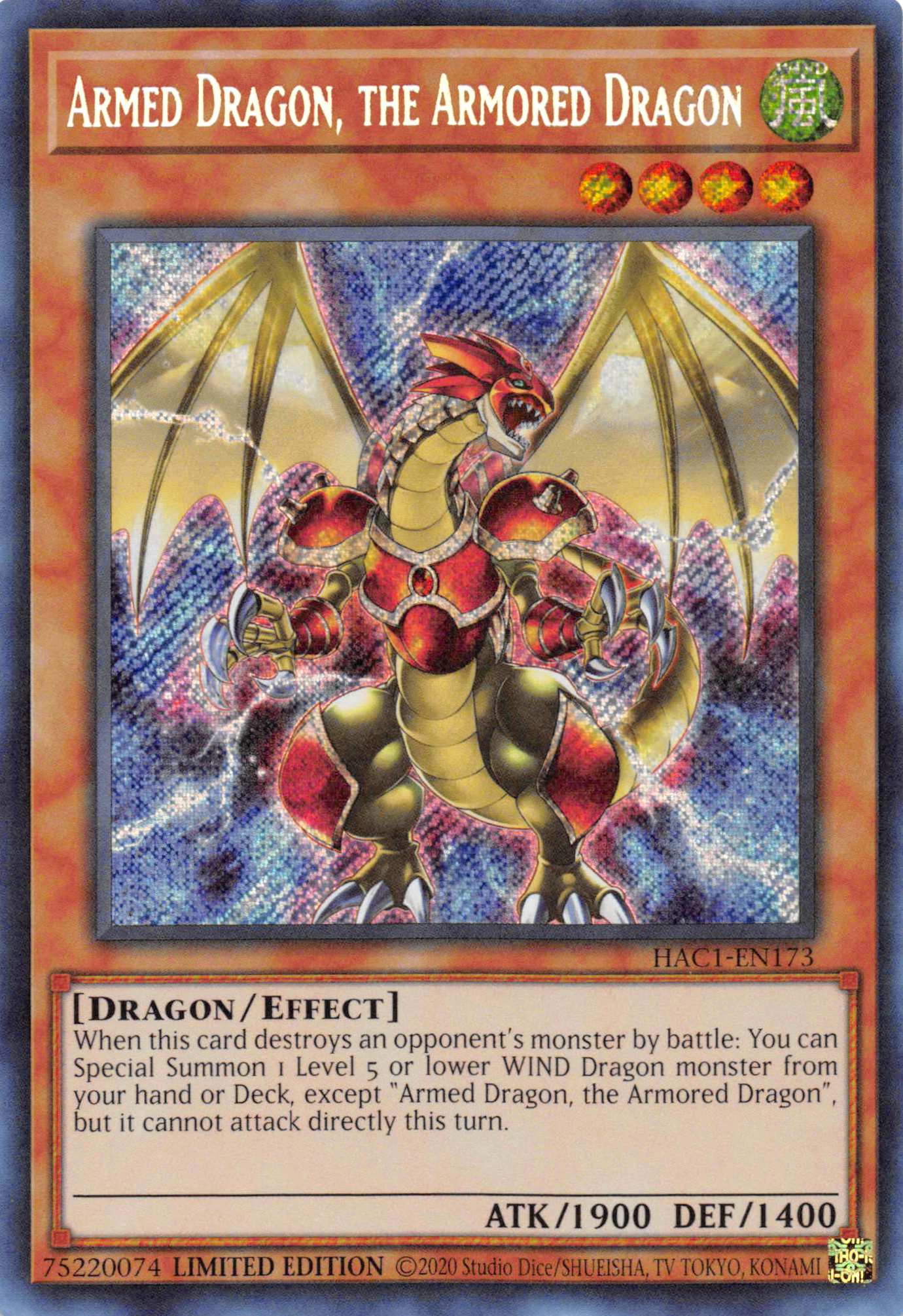 Armed Dragon, the Armored Dragon [HAC1-EN173] Secret Rare | Game Master's Emporium (The New GME)