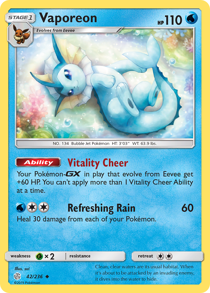 Vaporeon (42/236) [Sun & Moon: Cosmic Eclipse] | Game Master's Emporium (The New GME)