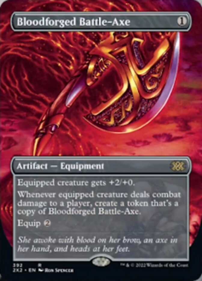 Bloodforged Battle-Axe (Borderless Alternate Art) [Double Masters 2022] | Game Master's Emporium (The New GME)