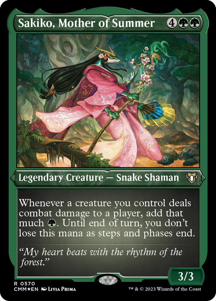 Sakiko, Mother of Summer (Foil Etched) [Commander Masters] | Game Master's Emporium (The New GME)