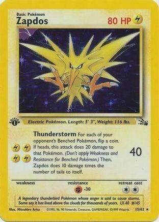 Zapdos (15/62) (Cosmos Holo) [Fossil 1st Edition] | Game Master's Emporium (The New GME)