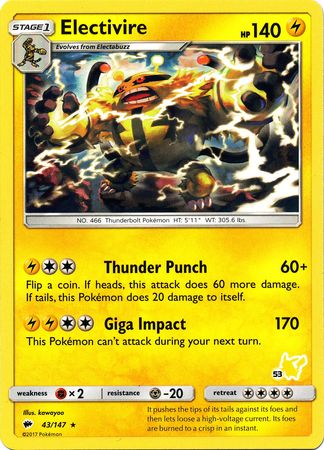 Electivire (43/147) (Pikachu Stamp #53) [Battle Academy 2020] | Game Master's Emporium (The New GME)