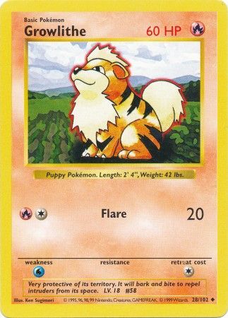 Growlithe (28/102) [Base Set Shadowless Unlimited] | Game Master's Emporium (The New GME)