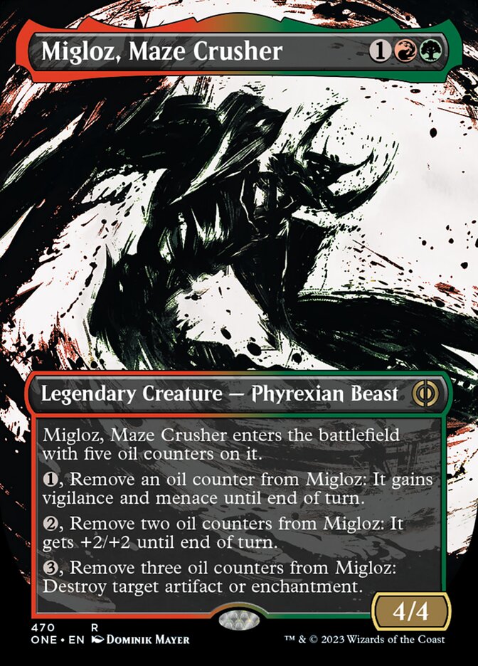 Migloz, Maze Crusher (Borderless Ichor Step-and-Compleat Foil) [Phyrexia: All Will Be One] | Game Master's Emporium (The New GME)