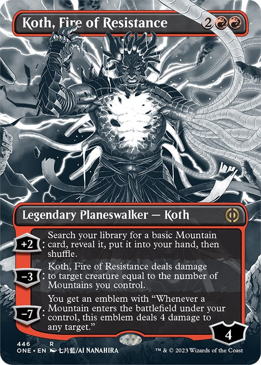 Koth, Fire of Resistance (Borderless Manga Step-and-Compleat Foil) [Phyrexia: All Will Be One] | Game Master's Emporium (The New GME)
