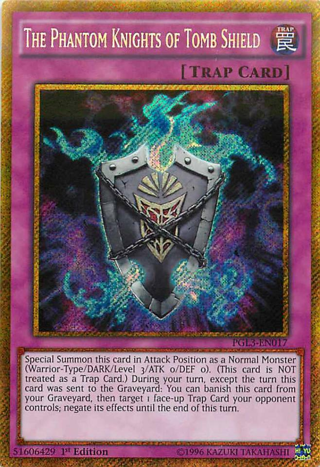 The Phantom Knights of Tomb Shield [PGL3-EN017] Gold Secret Rare | Game Master's Emporium (The New GME)
