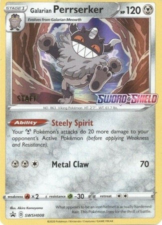 Galarian Perrserker (SWSH008) (Staff Prerelease Promo) [Sword & Shield: Black Star Promos] | Game Master's Emporium (The New GME)