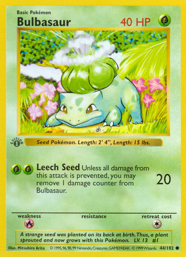Bulbasaur (44/102) (Shadowless) [Base Set 1st Edition] | Game Master's Emporium (The New GME)