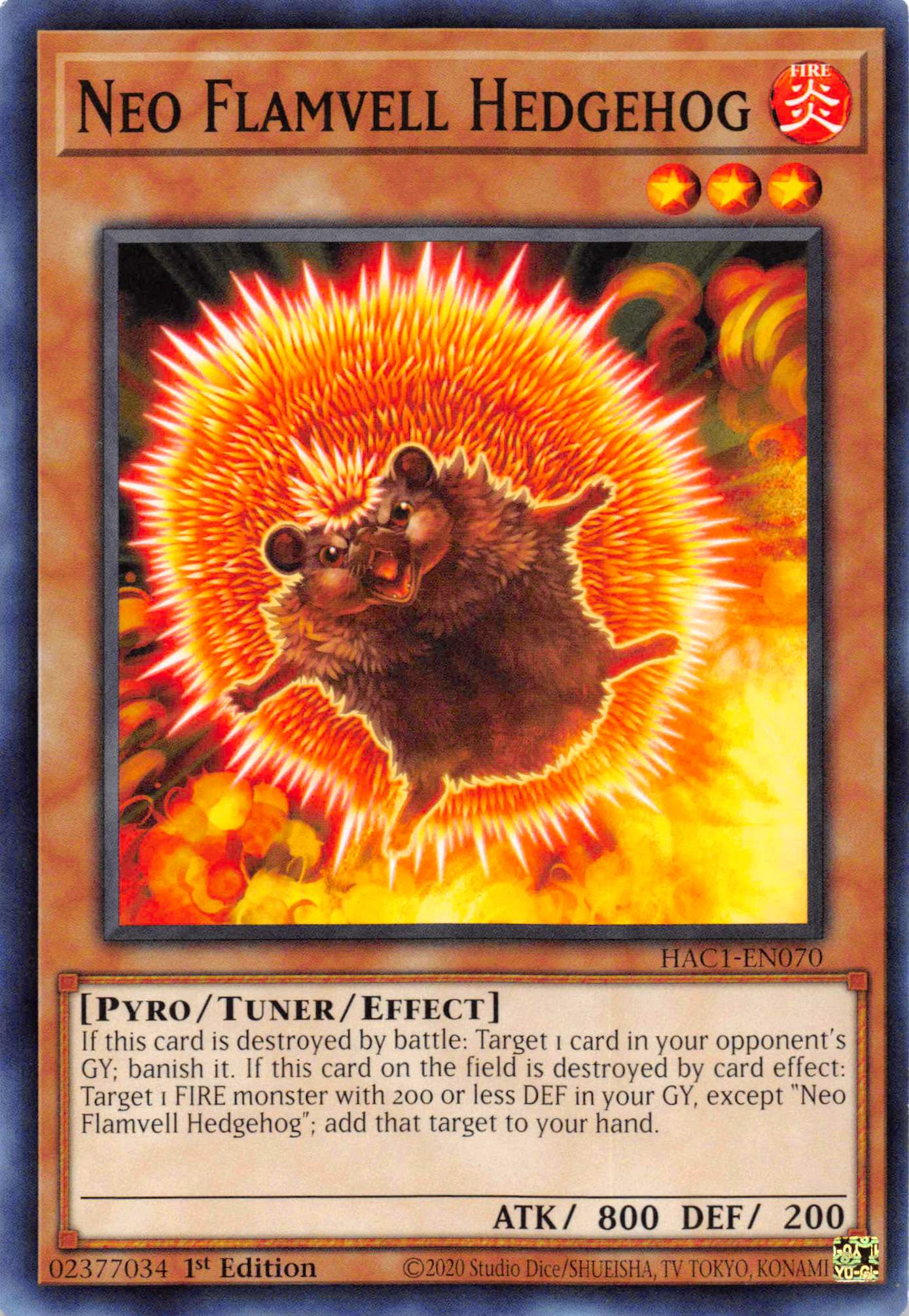 Neo Flamvell Hedgehog [HAC1-EN070] Common | Game Master's Emporium (The New GME)