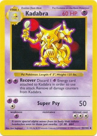Kadabra (32/102) [Base Set Shadowless Unlimited] | Game Master's Emporium (The New GME)