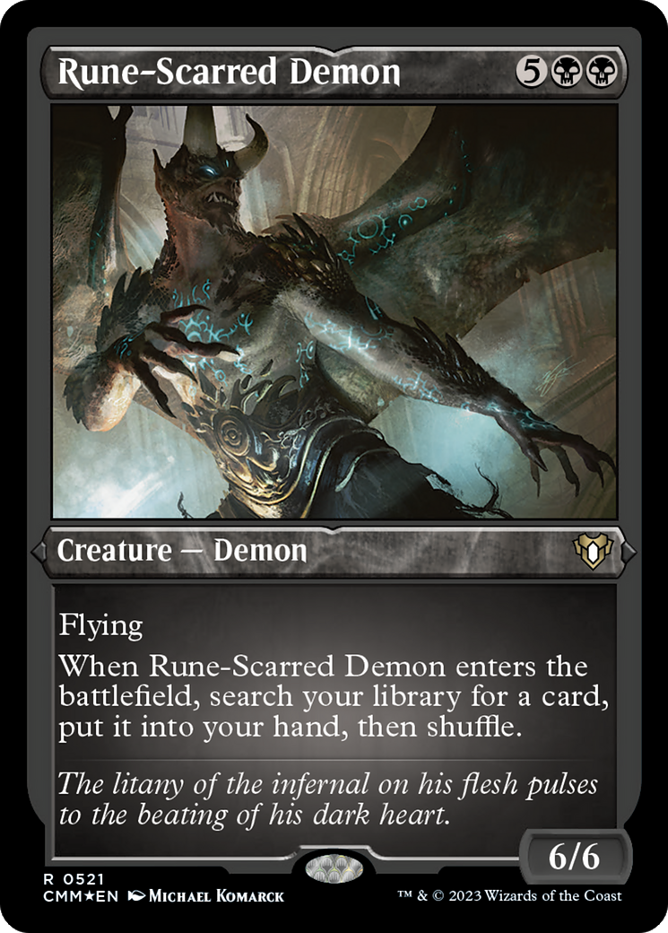 Rune-Scarred Demon (Foil Etched) [Commander Masters] | Game Master's Emporium (The New GME)