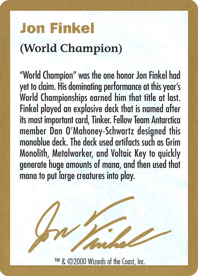 Jon Finkel Bio [World Championship Decks 2000] | Game Master's Emporium (The New GME)