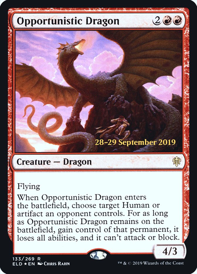 Opportunistic Dragon [Throne of Eldraine Prerelease Promos] | Game Master's Emporium (The New GME)